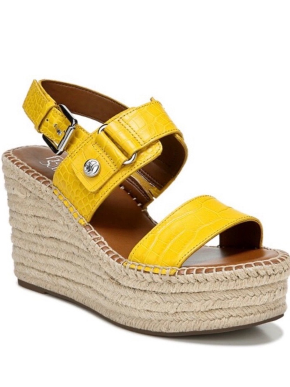 FRANCO SARTO Yellow Tema Espadrille Wedge Sandals Leather Upper Women’s Size 9